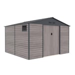 Abri de Jardin en Metal Gardiun Surrey 10,85 m2 Exterieur 340x319x226 cm en Acier avec Fenêtre Laterale et Effect Bois Graine