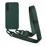 Yichxu Coque pour Samsung Galaxy A05s 5G avec Cordon, Souple Silicone Housse avec Bandoulière en Nylon, Réglable Lanyard Case avec Motif Coeur d'amour, Etui Antichoc Protection pour Samsung A05s, Vert