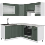 Vicco - Cuisine en angle Fame-Line, Vert-Or Landhaus/Blanc, 160 x 60 cm sans plan de travail