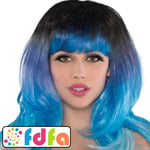 Amscan Fantasy Wig Blue Black Fringed Halloween Adults Ladies Fancy Dress