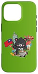 Coque pour iPhone 16 Pro Kawaii Hot Pot Boba Bear Taiwan Flag Travel