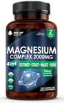 Magnesium Glycinate 4-in-1 Complex 2000mg - 449mg Elemental Magnesium High Strength Magnesium Supplements - Magnesium Bisglycinate,Citrate, Malate, Oxide - 120 Capsules - Vegan UK Made by New Leaf