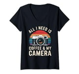 Womens All I Need Is Coffee & My Camera Photographer V-Neck T-Shirt