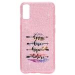 Coque Iphone XR paillettes rose plumes boho