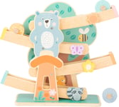 Small Foot 11473 Wooden Marble Run, on 3 wheels and including animals and flower