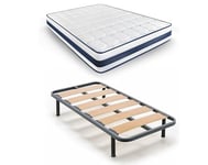 HOGAR24 ES Lit Complet, sommier à Lattes Larges + Matelas à mémoire de Forme MultiCare Class, avec Jeu de Pieds filetés de 25 cm, Dimensions : 105 x 180 cm