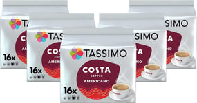 Tassimo Costa Americano Coffee Pods x16 Pack of 5, Total 80 Drinks