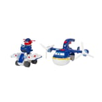 SUPER WINGS - AVION JOUET POLICE PATROLLER + 1 FIGURINE JETT POLICE - Avion Jouet Geant et Figurine Transform-a-Bots Jett Police - Neuf