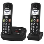 Panasonic KX-TGU132EXB Téléphone Numérique sans Fil avec Répondeur, Unité de Base et 2 Combinés, Écran LCD, Grosses Touches, Appel Favori, Compatible avec Les Appareils Auditifs, Noir