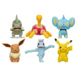 Pokémon Battle Figure 6 Pack - Features 2-Inch Battle Figures of Pikachu, Shuckle, Axew, Shinx, Eevee & Machop