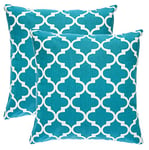 TreeWool Trellis Accent Set of 2 Cotton Canvas Cushion Covers (60 x 60 cm, Teal)