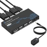 Commutateur Kvm Displayport 2 Port, 4K 60Hz Dp Kvm Switch Pour Brancher 2 Pc Sur 1 Ecran, Dp 1.2 Switch Avec 3 Ports Usb2.0 Partageant Un Clavier Souris Imprimante[PCZ230434]