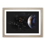 Big Box Art View of The Earth Paint Splash Framed Wall Art Picture Print Ready to Hang, Oak A2 (62 x 45 cm)