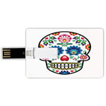 4G USB Flash Drives Credit Card Shape Sugar Skull Decor Memory Stick Bank Card Style Polish Folk Art Style Mexican Sugar Skull Design Ethnic Carnival Theme Decorative,Multicolor Waterproof Pen Thumb