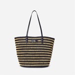 Striped Straw Large Brie Tote Bag - Navy/Refined Navy