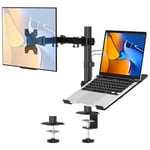 WHYFONE Support écran PC Moniteur avec Plateau pour Ecran LCD 13 à 32 Pouces et Ordinateur Portable jusqu'à 17", Inclinaison 90°, Rotation 360°, Pivotement 180°, Réglable en Hauteur, 2 Options Montage