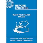 Seco Health & Safety Poster Before entering, wash your hands Semi-Rigid Plastic Blue, White 21 x 29.7 cm