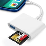 Lecteur de carte SD pour iPhone iPad iPhone Lecteur de carte 3 en 1 USB Adaptateur appareil photo SD/TF Adaptateur iPhone USB OTG, compatible iPhone 14/13/12/11/X/8/7/iPad, Plug and Play