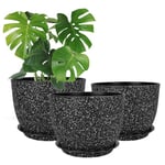 CSYY 25/23/20cm Plant Pots Indoor, Large Plastic Plant Pots, Flower Pots Outdoor Self Watering Indoor Plant Pot with Drainage Holes and Tray, Plastic Planter for Garden House Plants(Black)