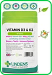 Vitamin D3 4000IU & MK7 K2, 90 Tablets Bones Teeth Immune Health Care LINDENS UK