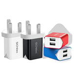 USB Wall Charger UK Plug,4-Pack 5V/2.1A Colorful Dual Port Portable Fast Charging USB Adapter Travel Plug Power Adaptor for iPhone 12/11/ 8, Samsung Galaxy Note 8 9 / S9 S8, iPad，Tablet and More