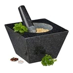 Relaxdays Mortier et pilon, XXL, granit, épices et herbes,750 ml,6,75 kg, mortier en pierre 12x19,5x19,5cm, noir