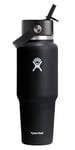 Hydro Flask - Wide Flex Straw Travel Bottle 946 ml (32 OZ) - Insulated Stainless Steel Water Bottle with TempShield Insulation, Leakproof Flex Straw Cap - BPA-Free - Fits Most Cupholders - Black