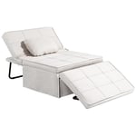 HOMCOM 3 en 1 Fauteuil Convertible 1 Place Fauteuil lit chauffeuse Chaise Longue Pouf - Dossier inclinable 5 Niveaux Repose-Pied Rabattable - Charge 200 Kg, châssis métal et Tissu Lin crème