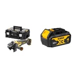 DEWALT - Meuleuse Brushless XR 18V 5Ah Li-Ion - Lame Ø125mm - Vitesse à Vide 9000tr/min - 1000W & Batterie XR 18V 4 Ah Li-Ion - Compatible Avec Tous Les Outils XR 18V Bricolage et Jardin DEWALT