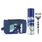 Gillette Mach3 Gift Set for Men, Razor + Shave Gel+ Replacement + Bag
