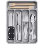 Lifewit Range Couverts pour Tiroir, Organisateur Couverts Tiroir Cuisine Rangement Ustensiles Bac de Rangement Couvert pour Cuillères Fourchettes Couteaux Vaisselle, 5 Compartiments, Gris