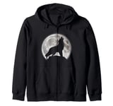 Wolf Moon Silhouette Wolf Lover Wolf Howling At The Moon Zip Hoodie