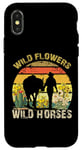 Coque pour iPhone X/XS Fleurs sauvages et chevaux sauvages vintage coucher de soleil country cowgirl