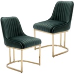 Wahson Office Chairs - Chaises de Salle à Manger Lot de 2 Chaises Salle a Manger en Velours Pieds dorés Chaise Salle à Manger avec Coussin Épais, Vert