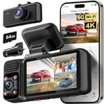 REDTIGER 4K 3 Canaux Dashcam Voiture 5G WiFi avec Carte de 64 Go GPS Intégré, 2160P+1080P+1080P Avant, Arrière et Intérieur, Triple avec écran de 3 Pouces, Vision Nocturne IR, Mode de Stationnement