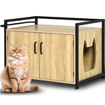 BAKAJI Meuble à litière pour chats relevé avec entrée latérale en forme de chat, armoire multifonction pour animaux domestiques avec 2 portes fermeture magnétique, lit avec structure en fer, 75 x 55 x