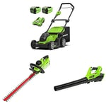 Greenworks 40V 41cm Tondeuse, haie, souffleur, Sac de ramassage d'herbe avec Batterie/Chargeur 2x2Ah