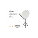 Pack Antenne Parabole Satellite Acier 65cm Blanc HD4K + lnb Single 0,1dB Full hd 4K + Trépied Alu Extensible 150cm + 2 Fiches f Or + Câble Coax 10m