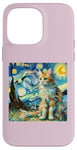 Coque pour iPhone 14 Pro Max Van Gogh T-shirt Motif chat Nuit étoilée