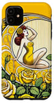 Coque pour iPhone 11 Rose jaune Pinup Girl Illustration Roses Jardin Art