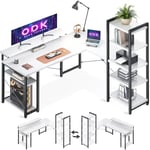 ODK Bureau avec Étagère, Bureau en L avec Support de Moniteur Long, Blanc 155×140cm