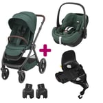 Maxi Cosi Pack poussette duo Oxford + coque Pebble 360 pro Essential Green base familyfix