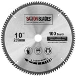 Saxton TCT Lame de scie à bois circulaire fine 255 mm x 100 dents x 25,4 mm alésage compatible avec les scies Evolution Rage.[G30]