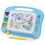 SGILE Tablette à dessin Magnétique pour Enfants, Ardoise Magique Effaçable et Colorée avec Stylo Magnétique, Tableau magique avec Trois Tampons, Jouet de Voyage, Cadeau d'Anniversaire, Bleu