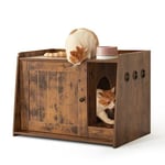 Mondeer Maison de Toilette pour Chat, Niche pour Chat en Bois avec Porte et Trous de Ventilation, Grand Plateau Supérieur, Industriel Armoire pour Chat pour Salon Chambre Couloir, Marron Rustique