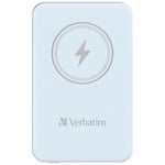 Verbatim Magnetic Power Bank 5000 mAh, Wireless Charger 15 W, 20 W PD via USB-C, Power Bank Small and Magnetic for iPhone 15, 14, 13, 12, Pro, Max, Samsung, iPad, Blue