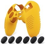 PlayVital Protection Manette pour ps5 Edge Controller,Coque Housse en Silicone pour ps5 Edge Manette avec 6 Capuchon Joystick,Coque Anti-dérapante pour ps5 Edge-Jaune Attention(3D Studded Edition)