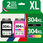 Pack 2 cartouches compatible avec HP 304 XL noir et couleur - 123CONSOMMABLES