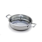 Moneta Accordo Inox Casserole à Induction avec Couvercle en Verre et 2 Poignées, Revêtement Extérieur en Acier Inoxydable Brossé, pour Toutes les Plaques de Cuisson, Passe au Lave-Vaisselle, 28 cm