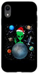 Coque pour iPhone XR Christmas Alien Santa Peace Hand In Space Santa Hat Xmas